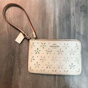 Coach Ivory Wristlet Purse with Gold Sparkles